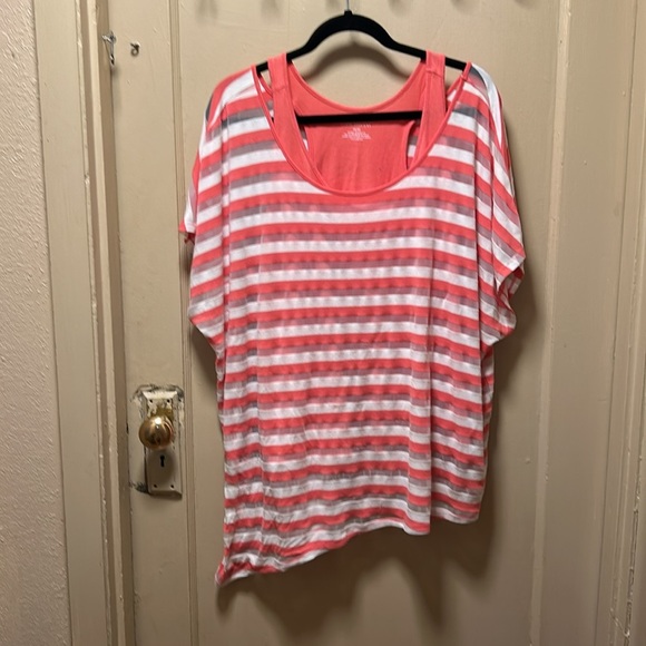 Lane Bryant Coral/salmon and White Striped Blouse - Picture 2 of 5